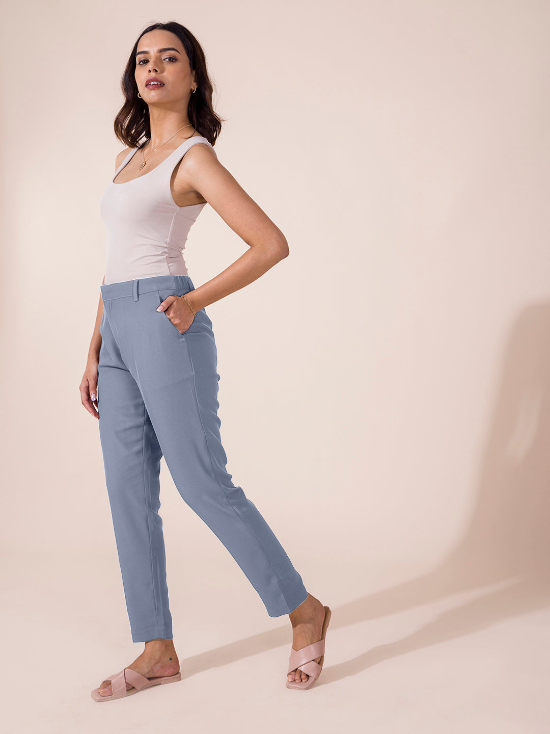 Dusty Blue Crepe Tapered Trouser