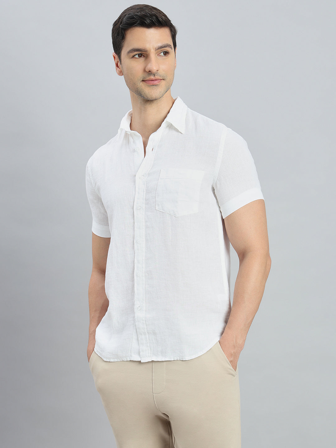 Pure Linen Regular Fit Half Sleeves Shirt