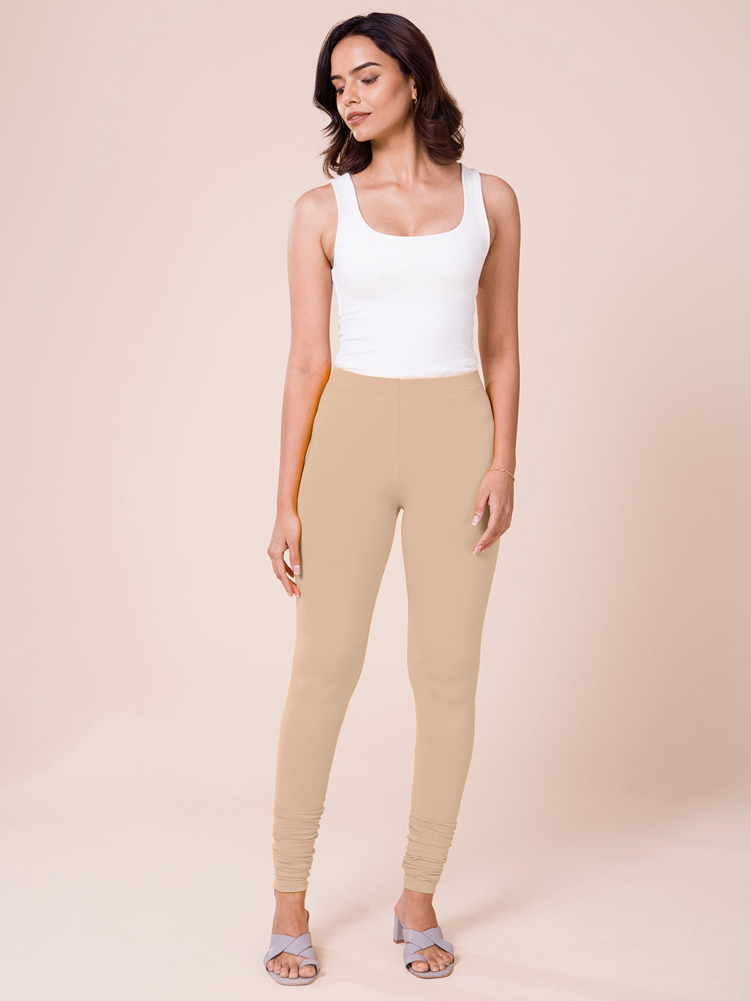 Women's cotton leggings - Beige melange - Dilling