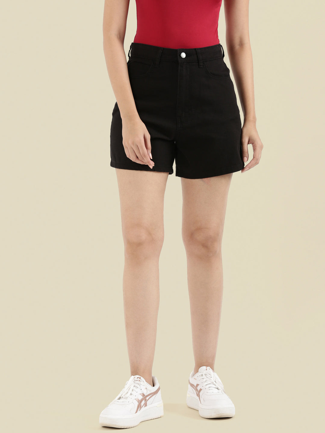 Black Cotton Twill Shorts