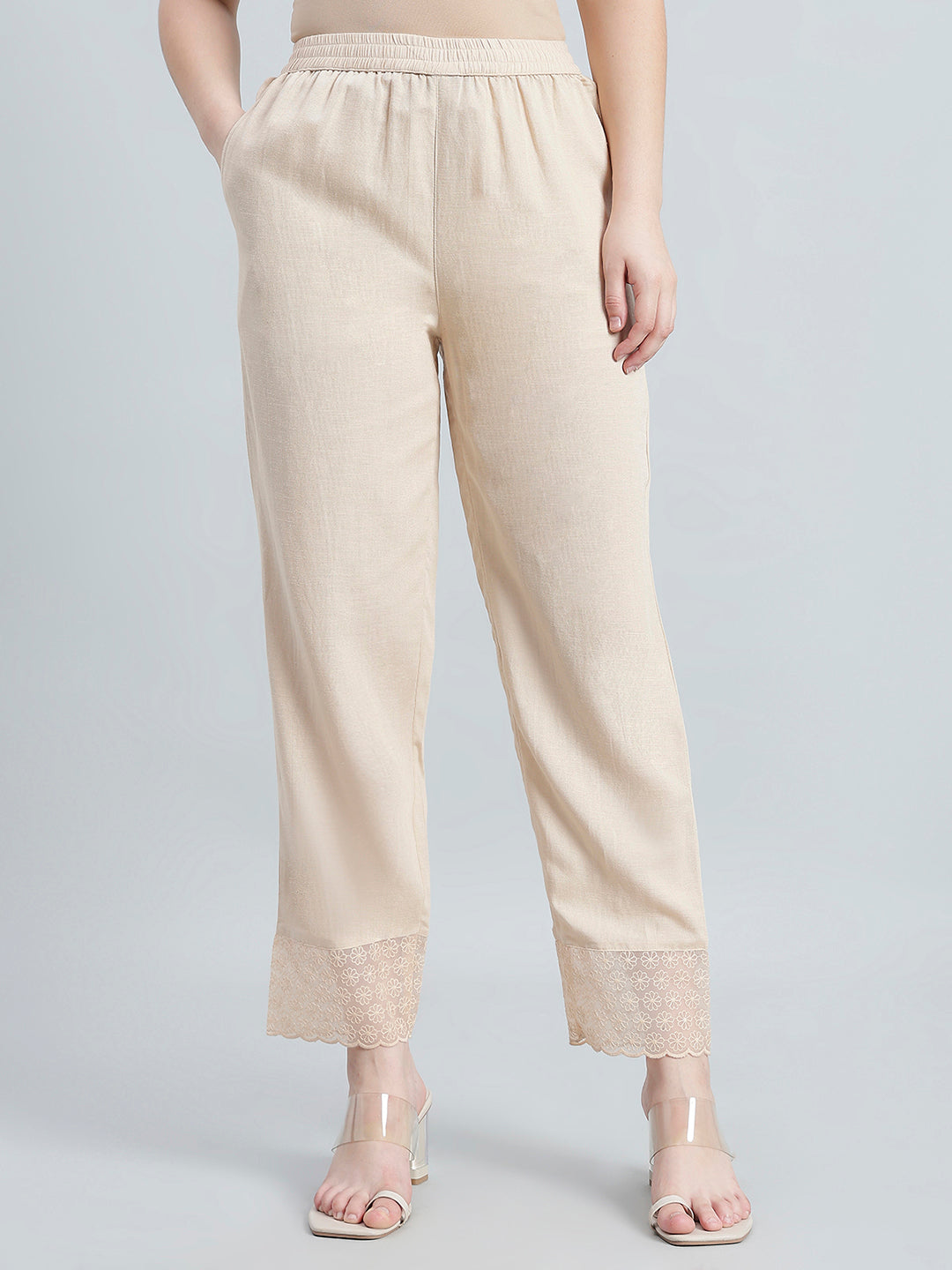 Light Beige Organza Ethnic Pant