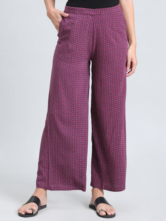 Purple Woven Viscose Printed Palazzo