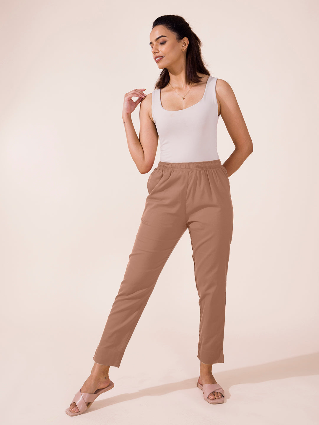 Light Brown Cotton Pencil Pant