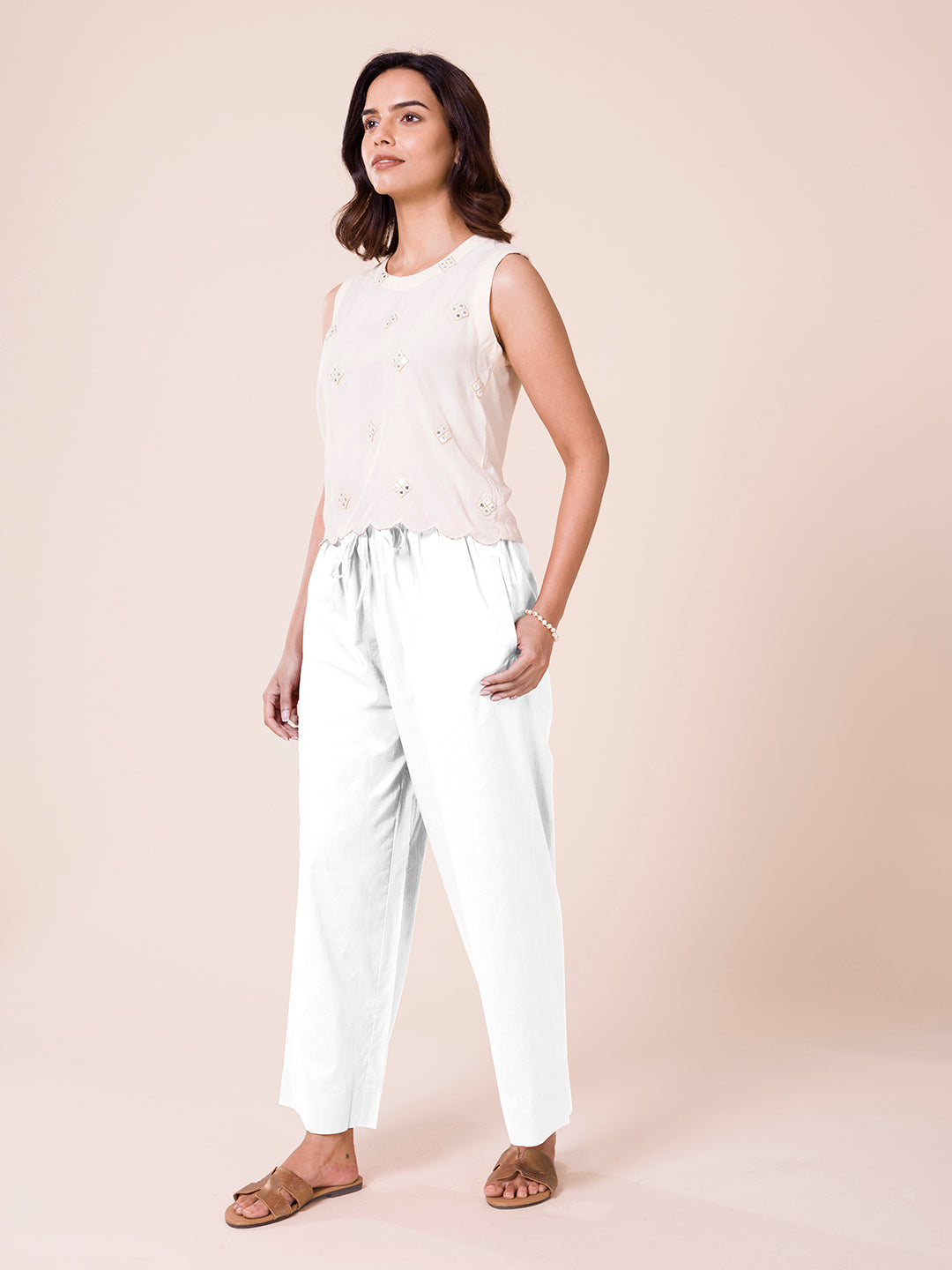 White Cotton Wide Leg Pants