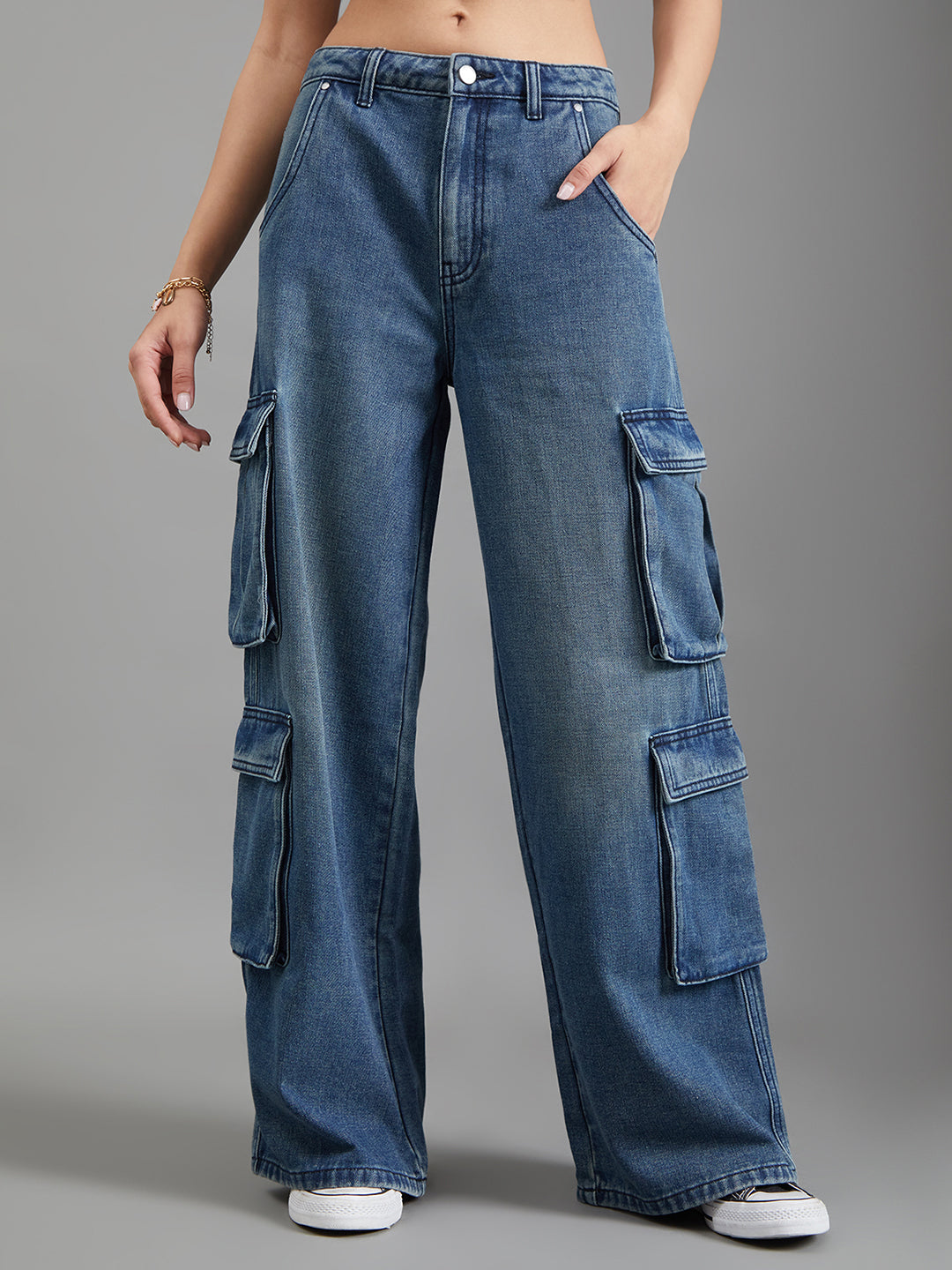 Dark Blue Denim Cargo Pants