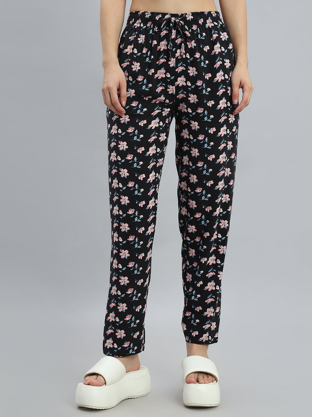 Black Woven Viscose Printed Lounge Pants