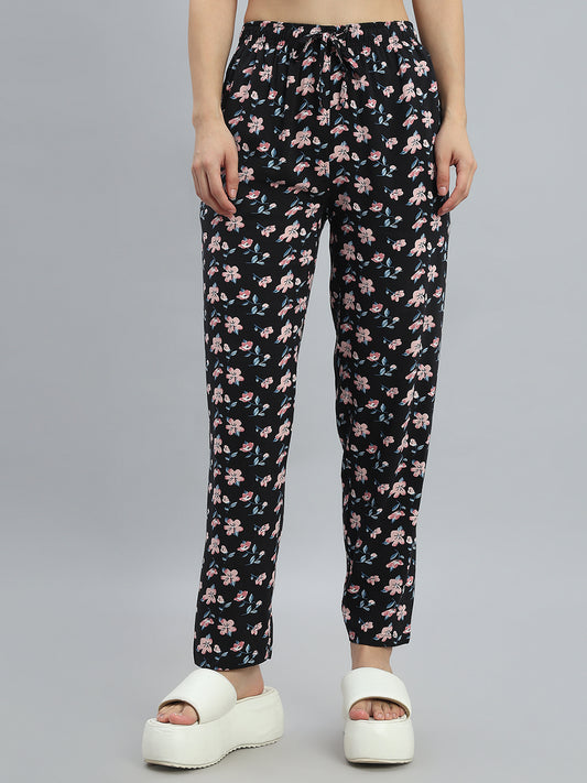 Black Woven Viscose Printed Lounge Pants