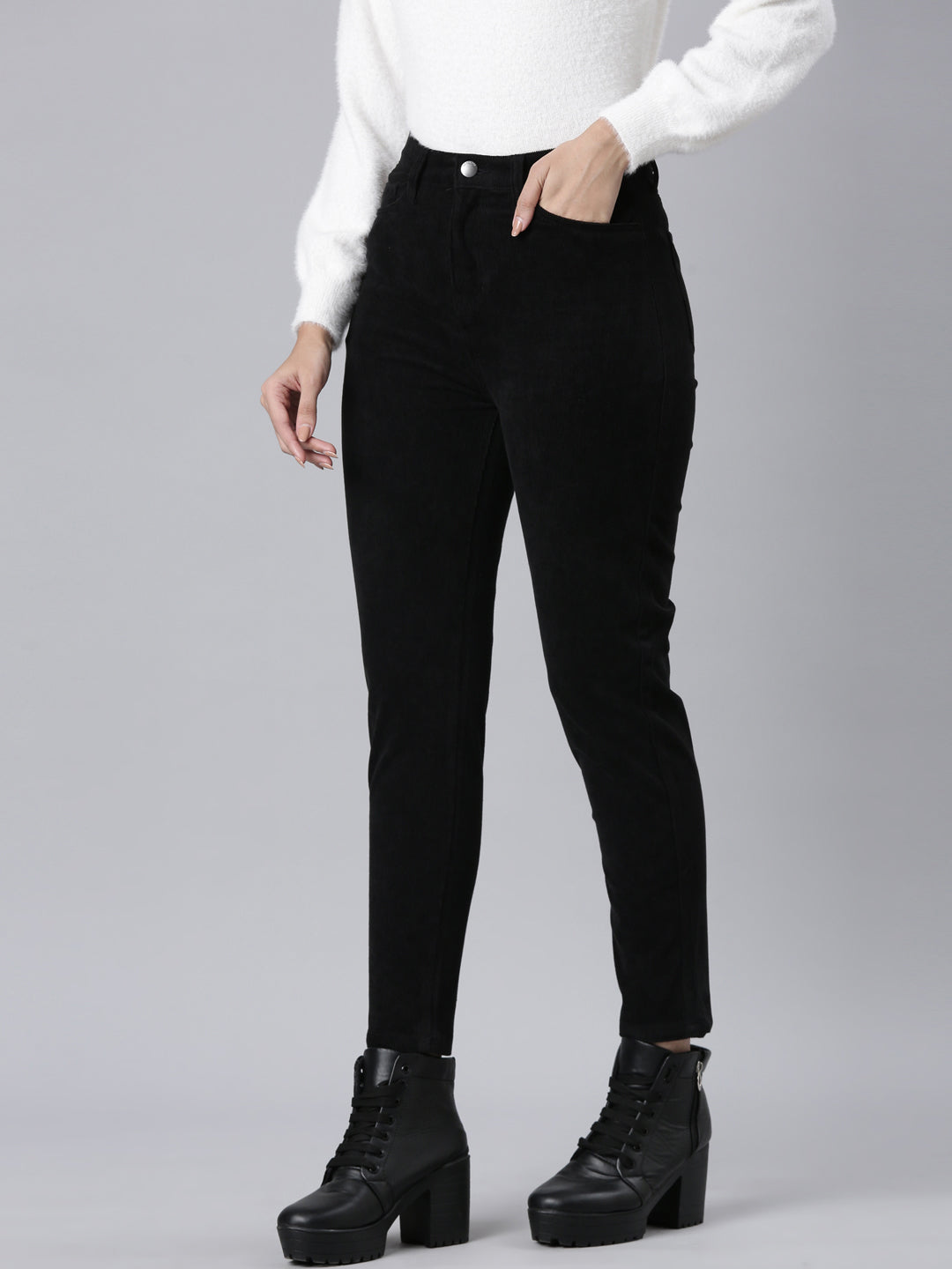 Black Tight Knit Corduroy Pants