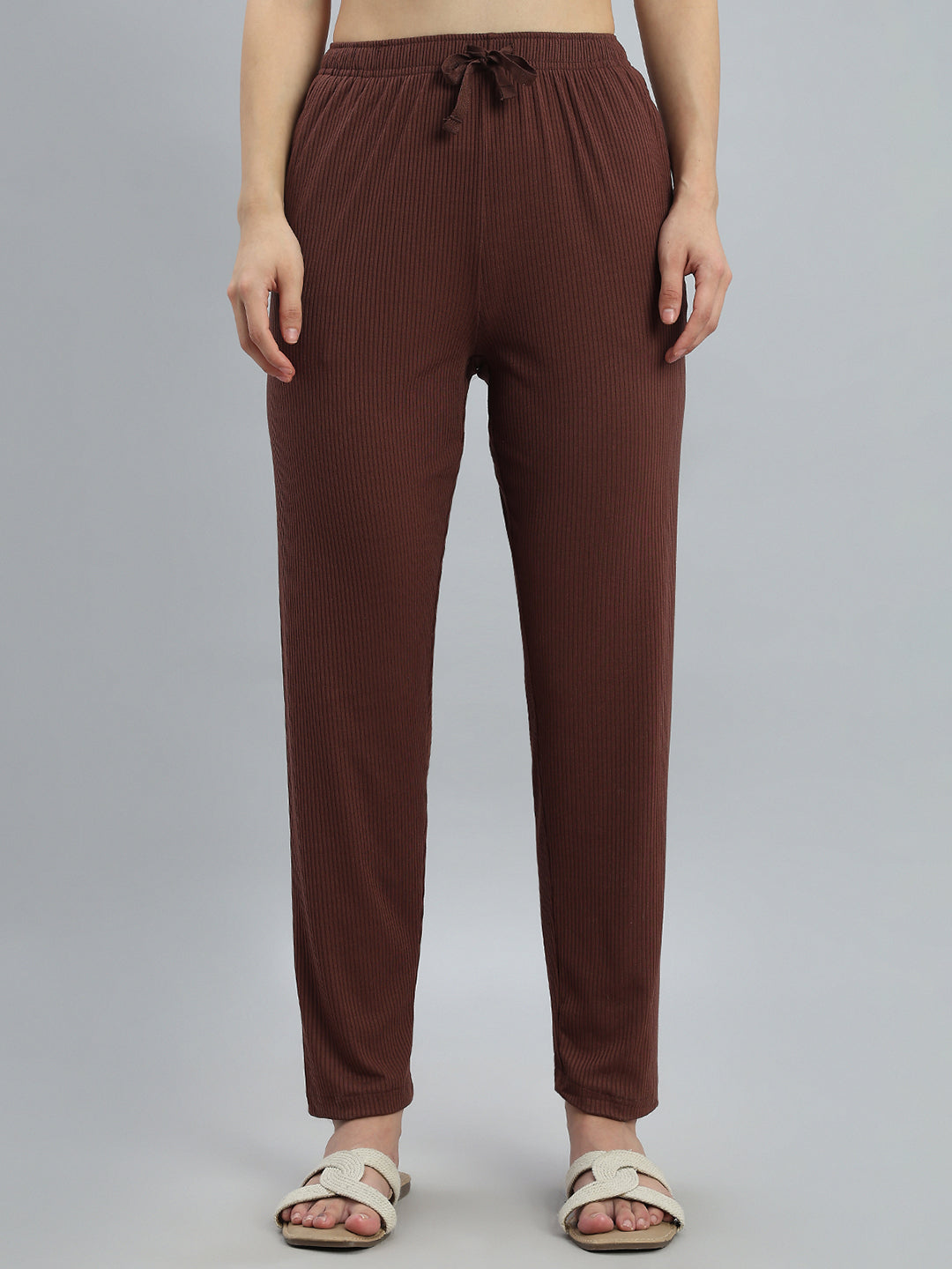 Brown Drop Needle Fabric Casual Rib Pant
