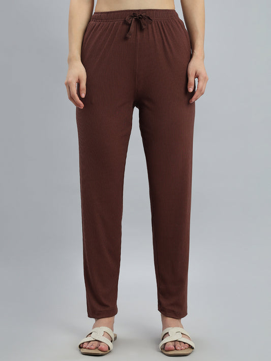 Brown Drop Needle Fabric Casual Rib Pant