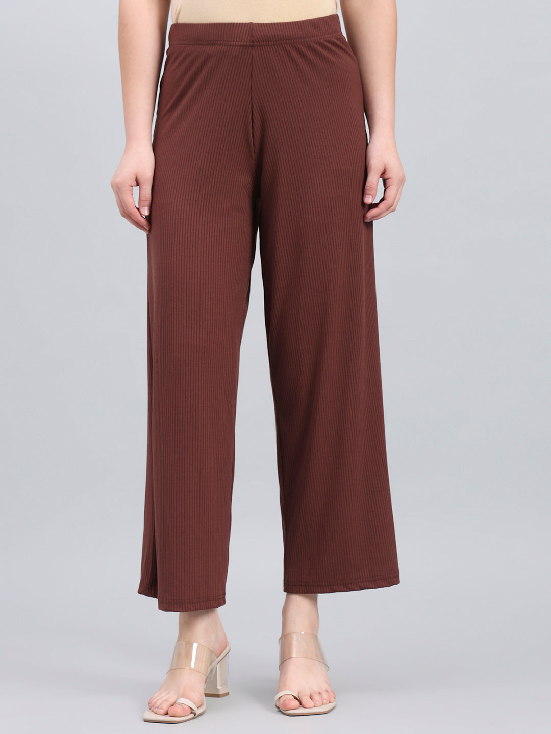 Brown Drop Needle Fabric Rib Palazzo