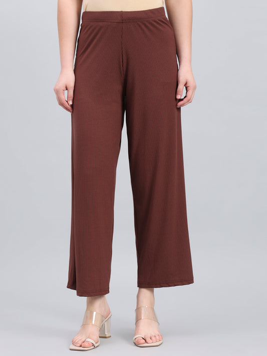Brown Drop Needle Fabric Rib Palazzo