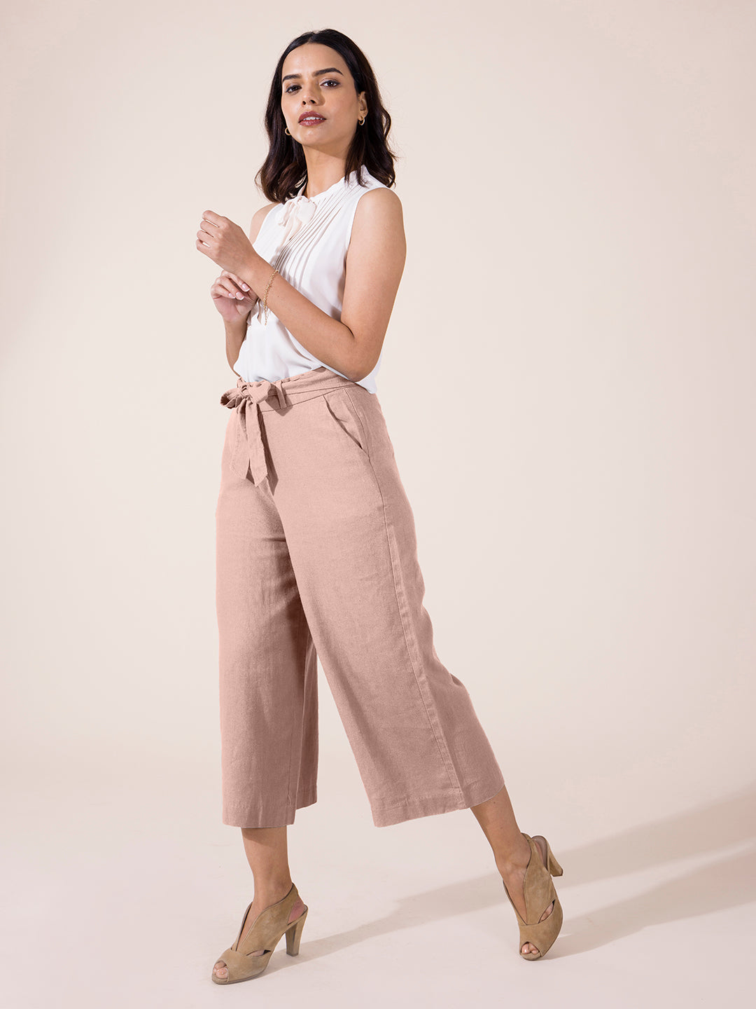 Baby Pink Linen Blend Culottes