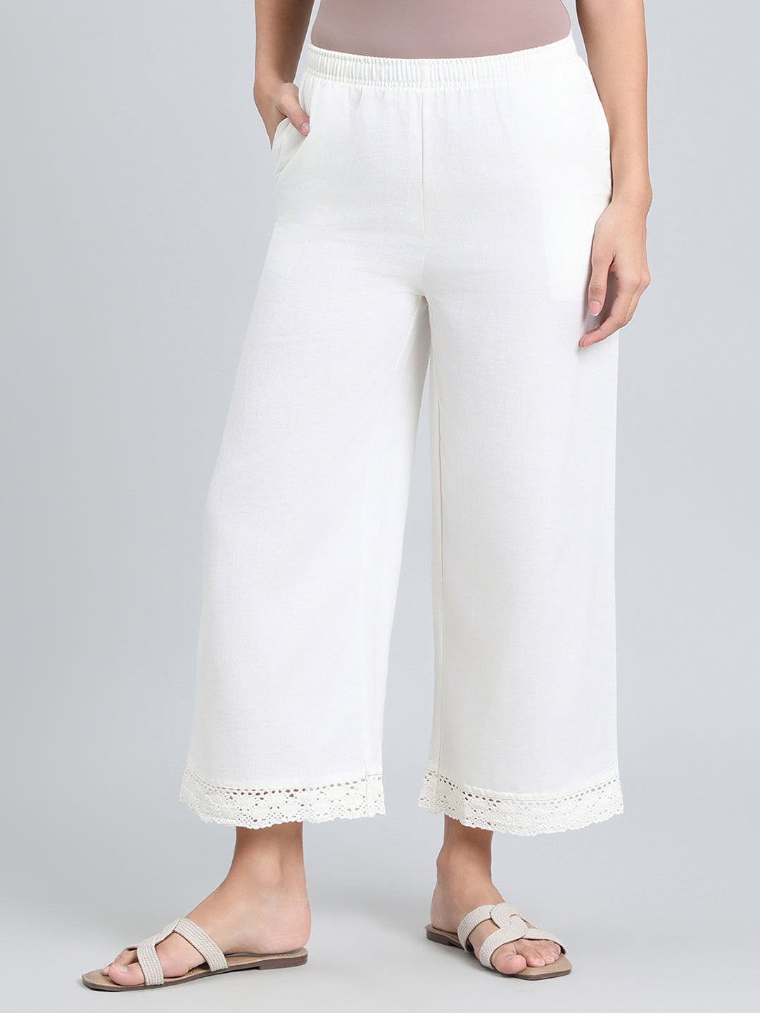 Cream Linen Lace Palazzo