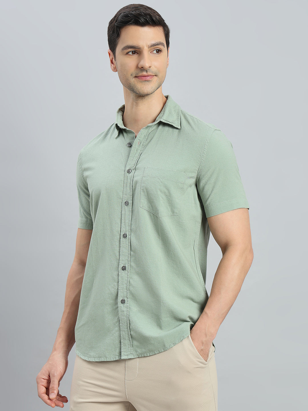 Linen Blend Regular Fit Half Sleeves Shirt