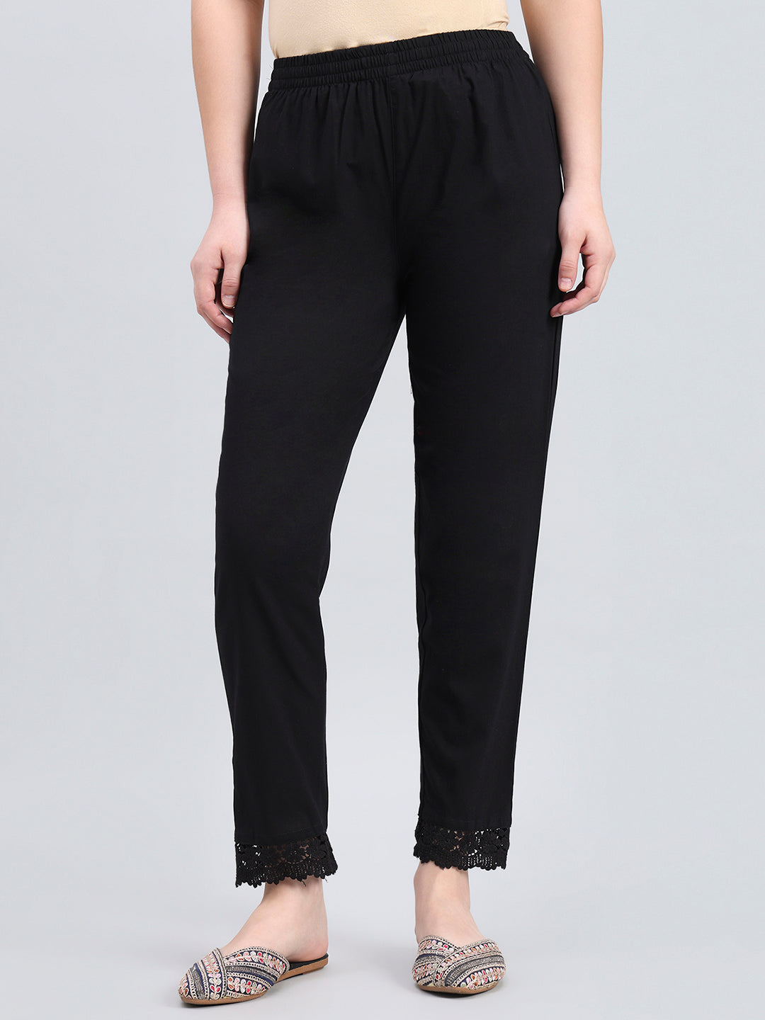 Black 100% Cotton Lace Pencil Pant