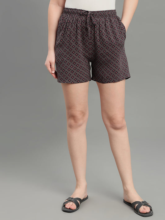 Black Woven Viscose Printed Lounge Shorts