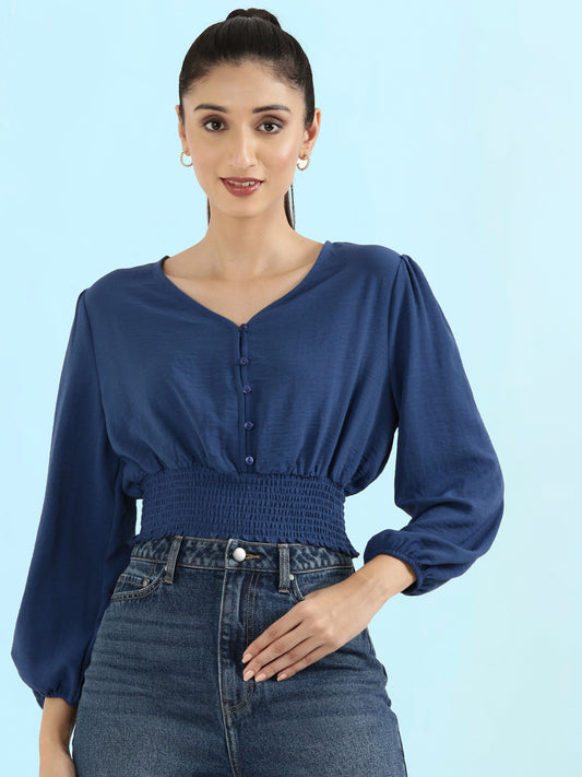 Hammered V-Neck Crop Top