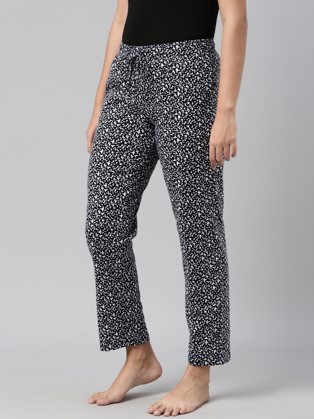 Black Cotton Knit Printed Lounge Pants