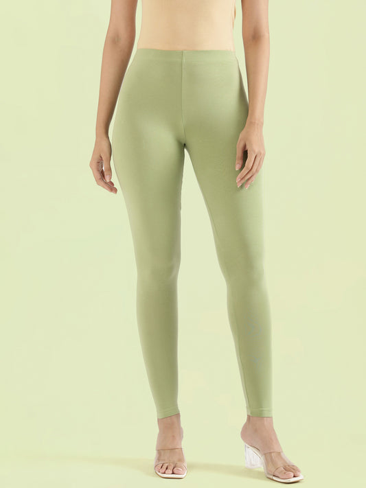 Pastel Green Cotton Stretch Ankle Length Leggings