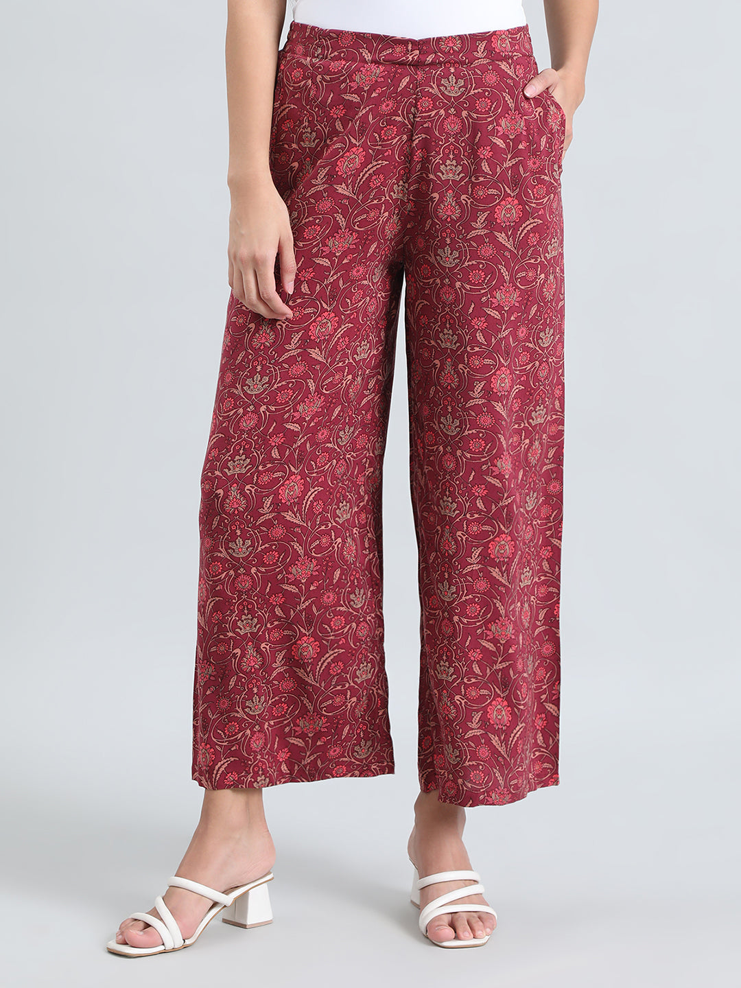 Dark Pink Woven Viscose Printed Palazzo
