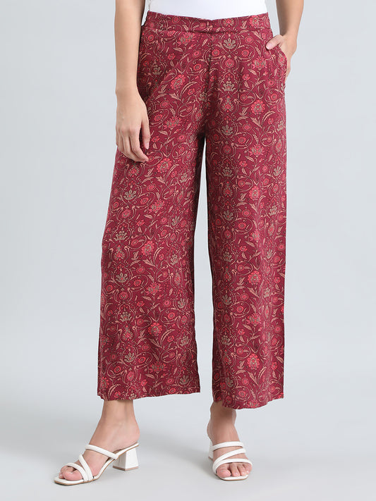Dark Pink Woven Viscose Printed Palazzo