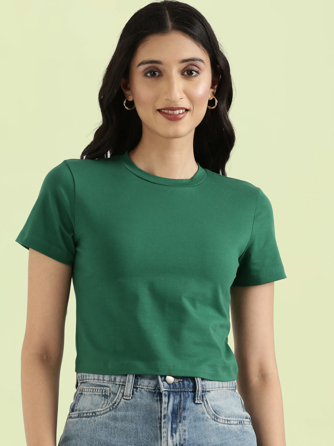 Cotton Stretch Slim Fit Cropped T-Shirt