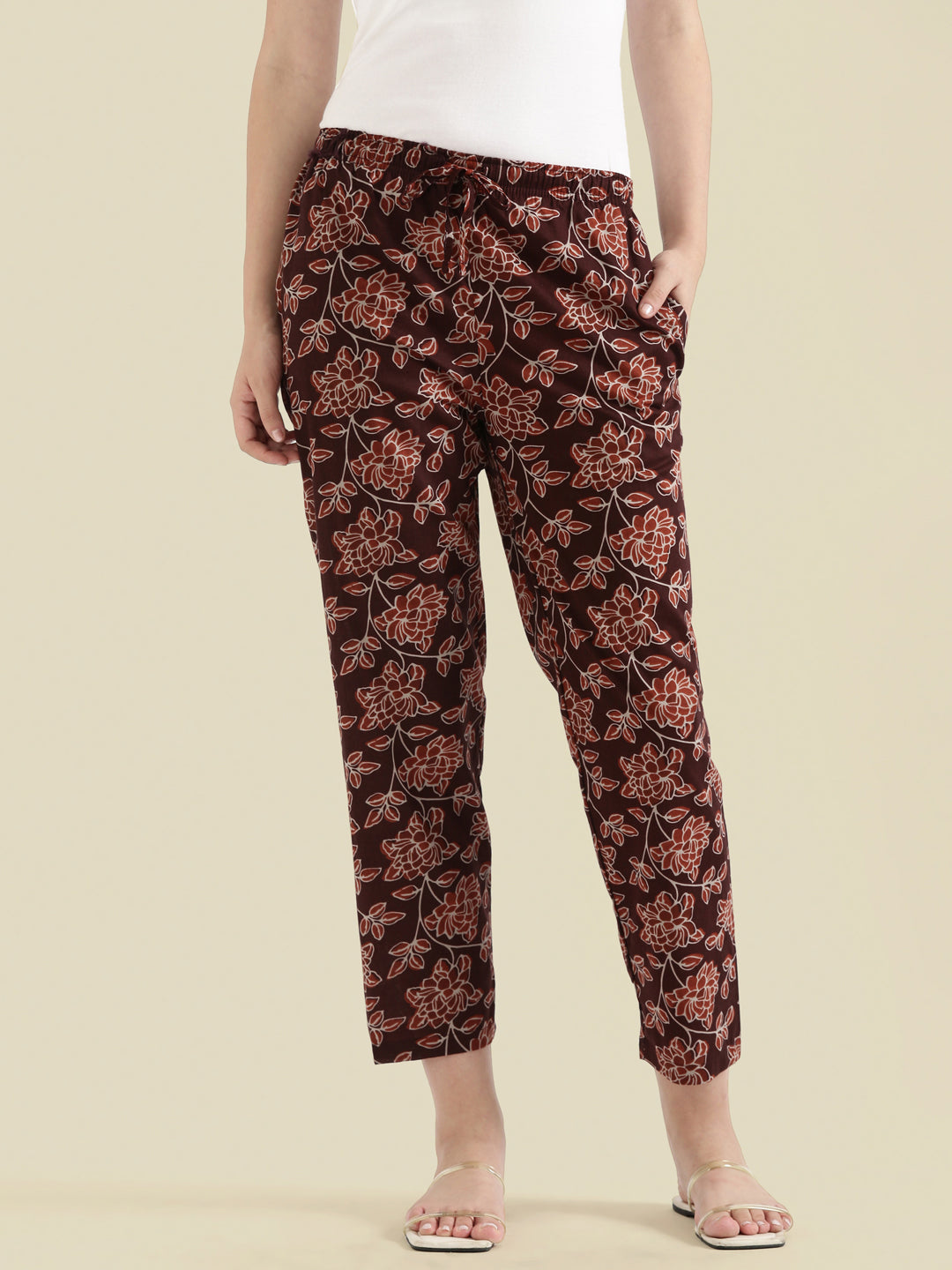 Maroon Cotton Woven Printed Lounge Pants