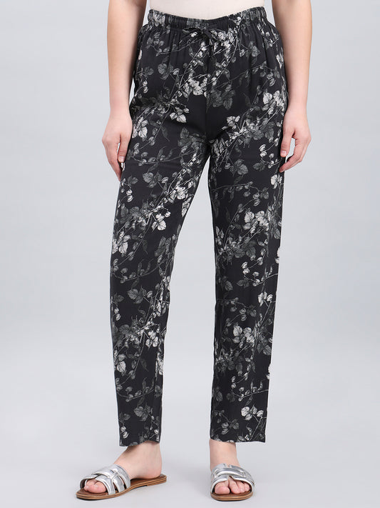 Black Woven Viscose Printed Lounge Pants
