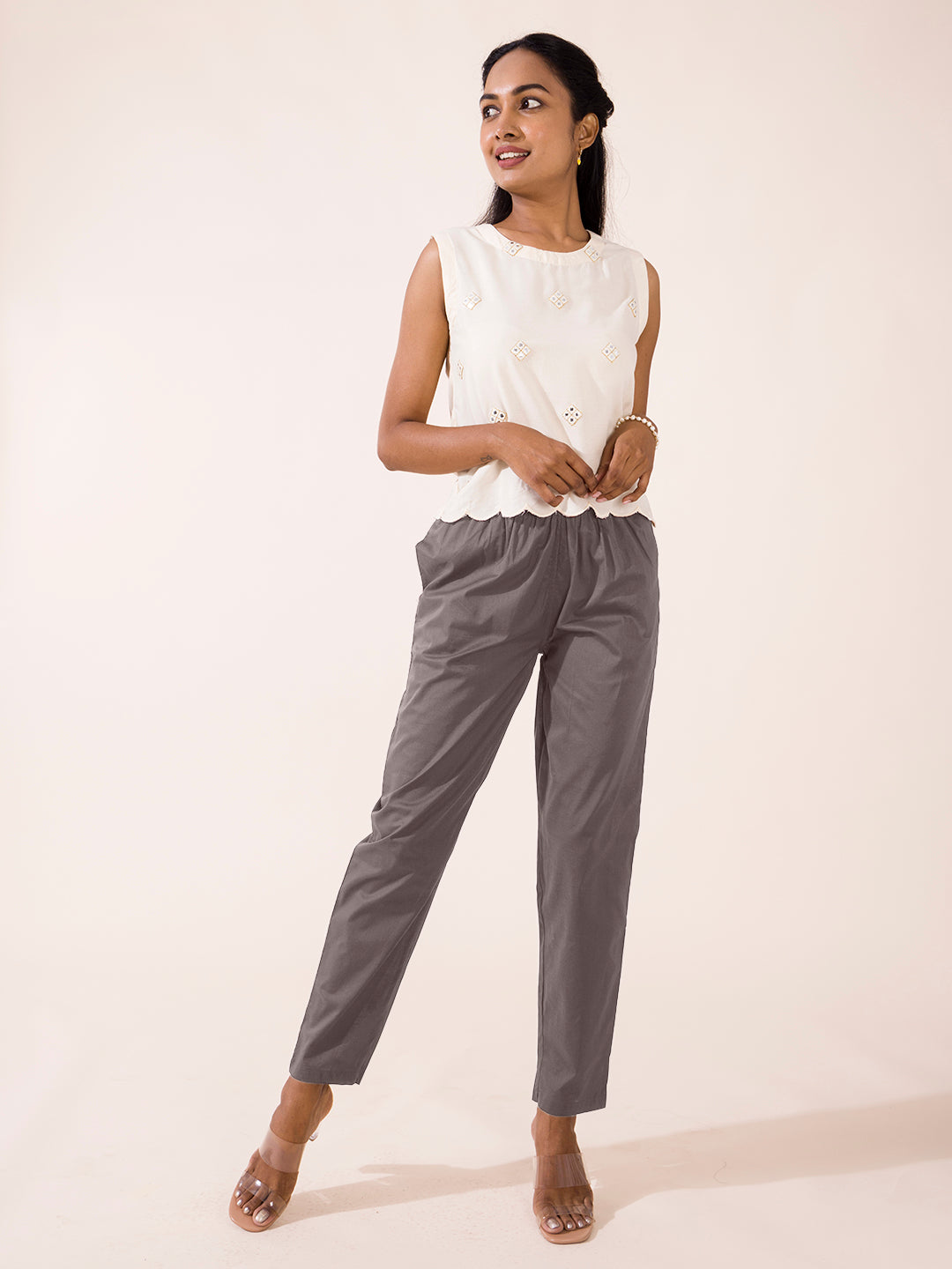 Medium Grey Cotton Cambric Cotton Pants