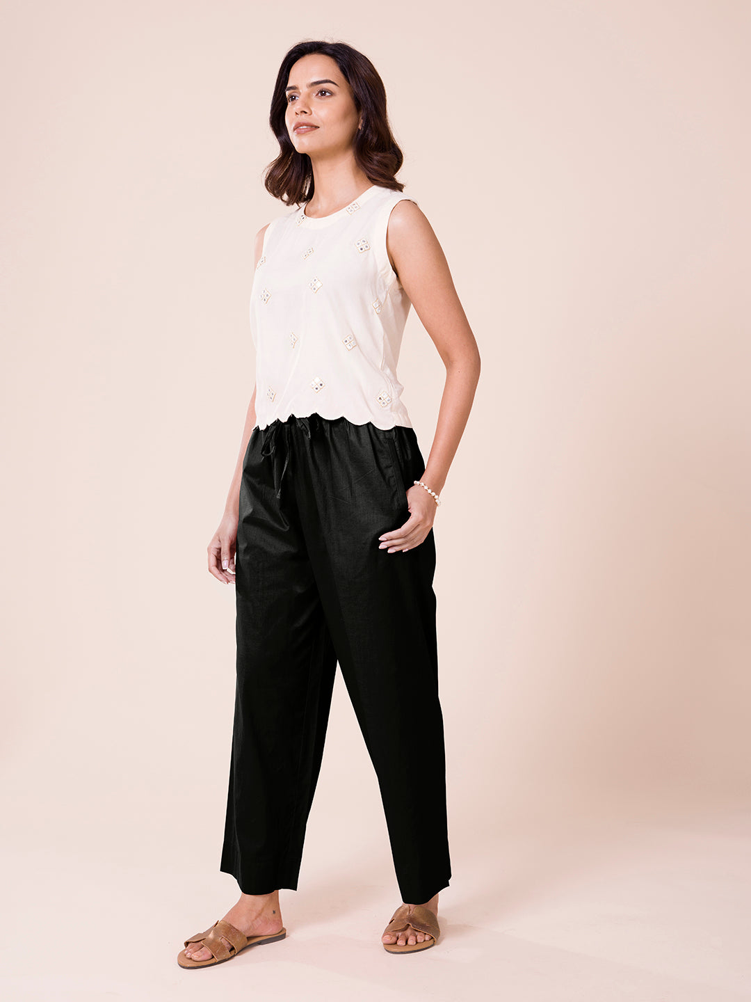 Black Cotton Wide Leg Pants