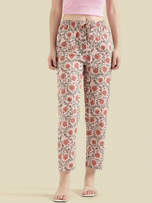 Medium Pink Cotton Woven Printed Lounge Pants