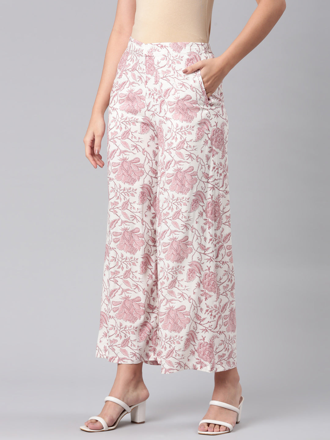 Medium Pink Woven Viscose Printed Palazzo