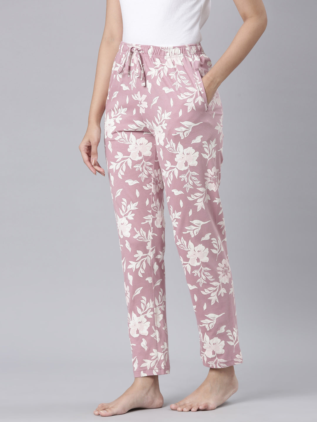 Medium Pink Cotton Knit Printed Lounge Pants
