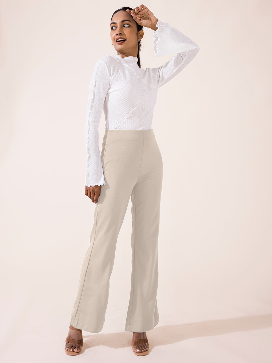 Light Beige Roma Ponte Flared Pant