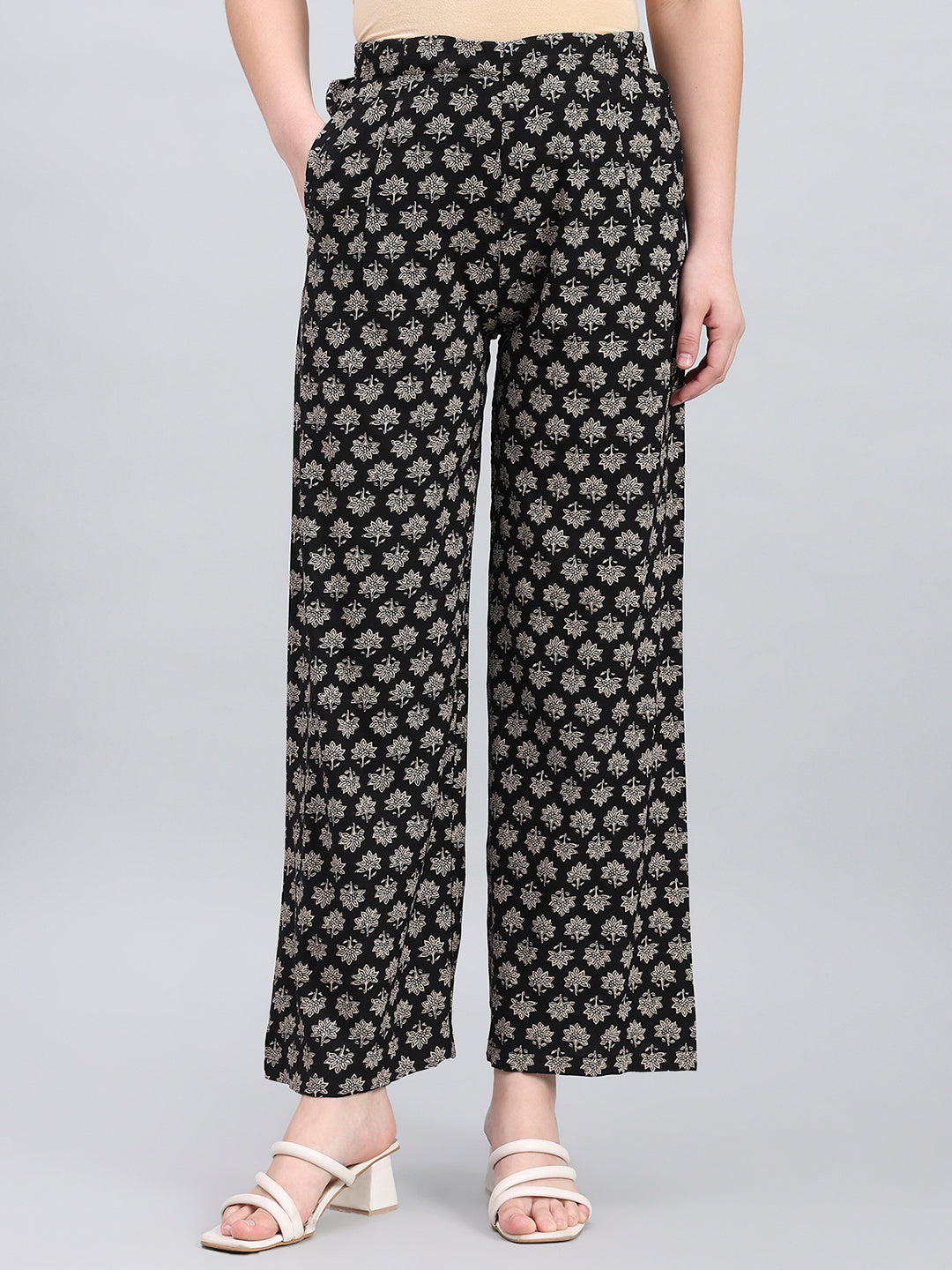 Black Woven Viscose Printed Palazzo