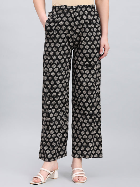 Black Woven Viscose Printed Palazzo