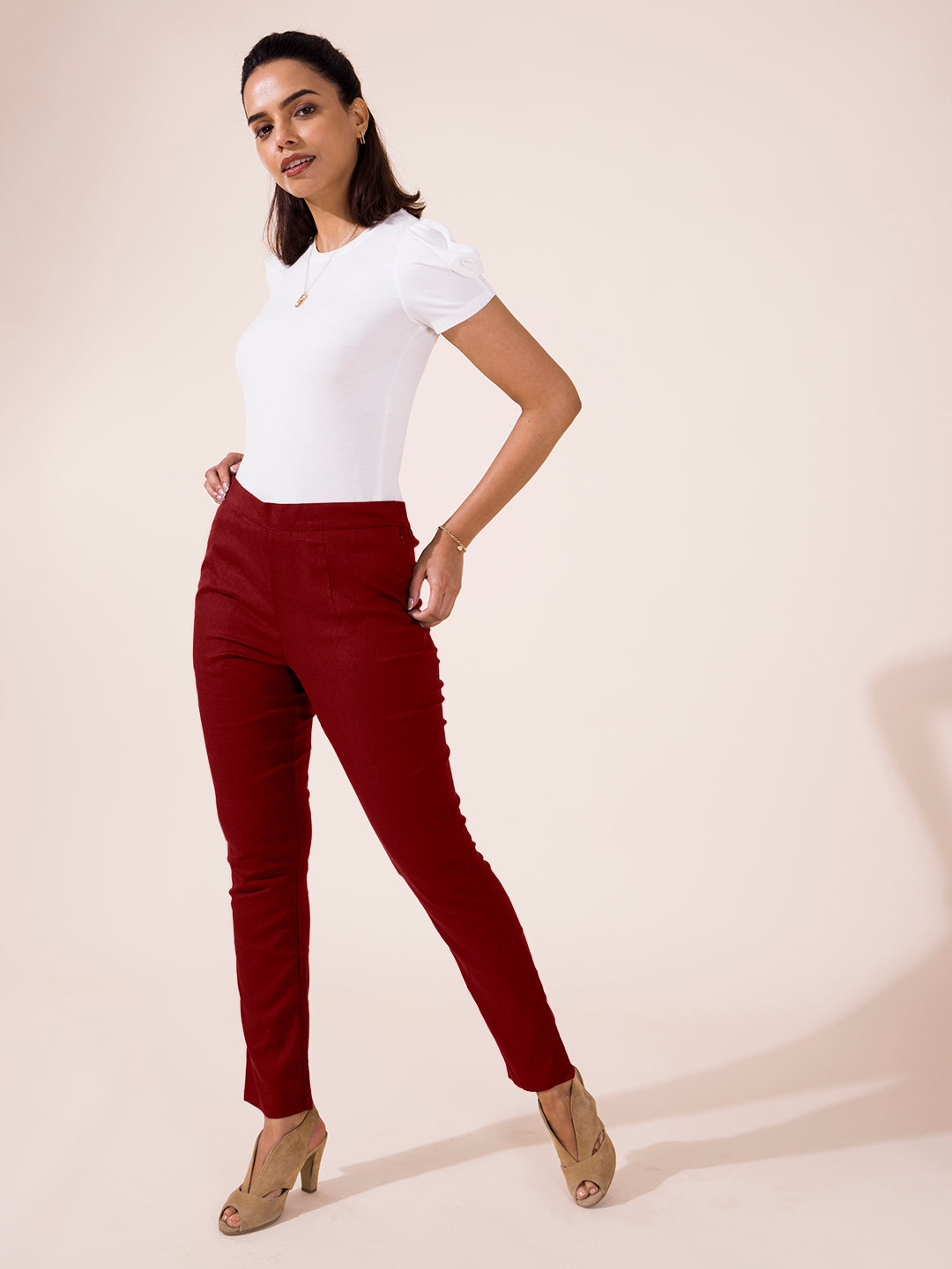 Maroon Linen Pencil Pant