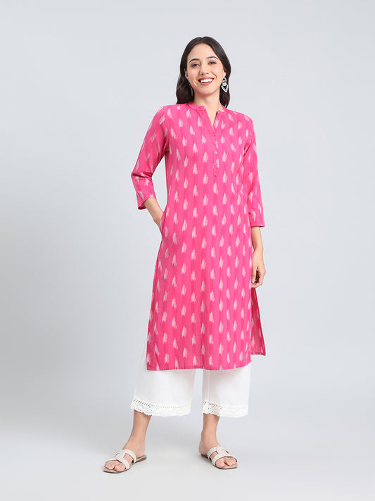 Cotton Ikat Print Straight Kurta