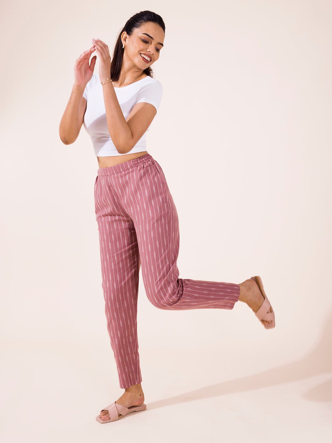 Medium Pink Linen Ikat Pencil Pant