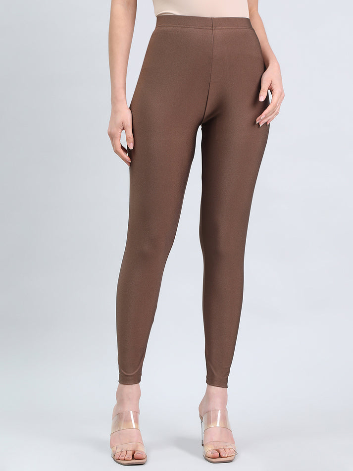 Brown Nylon Stretch Shimmer Leggings Go Colors India — free download