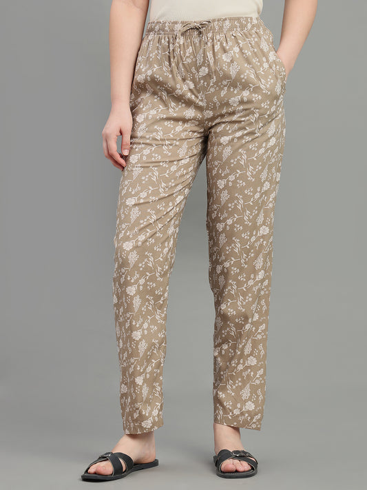 Beige Woven Viscose Printed Lounge Pants