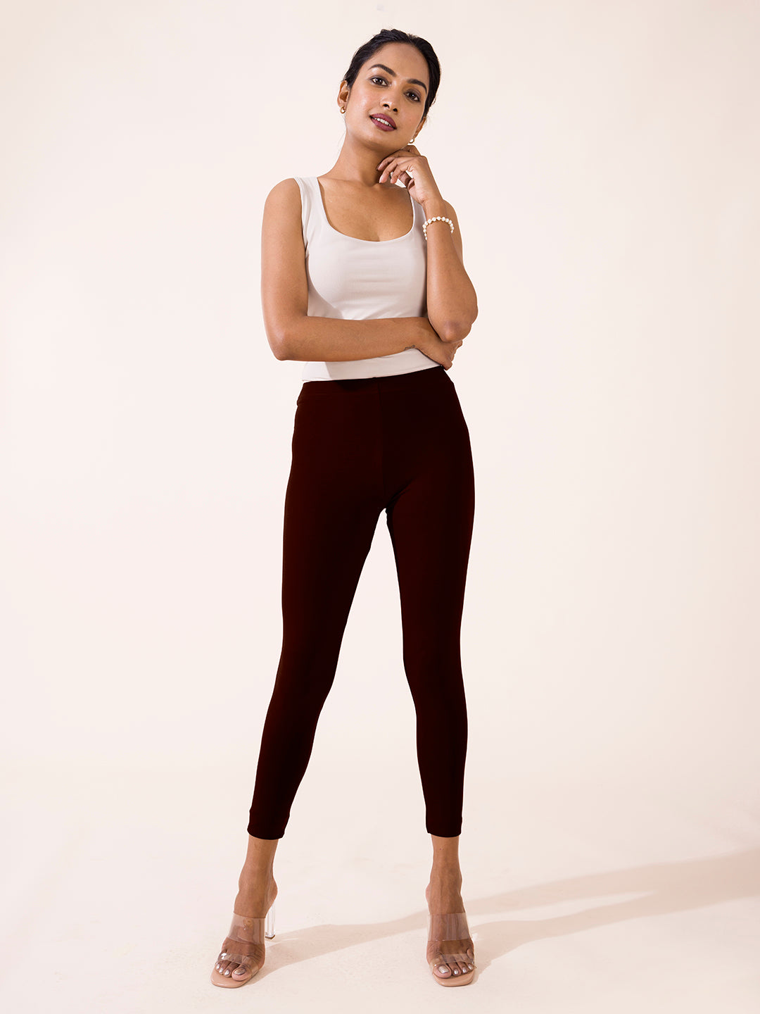 Buy RELIABLELIFESTYLE Solid Color Ankle Length Leggings for Women - Light  Brown - M at