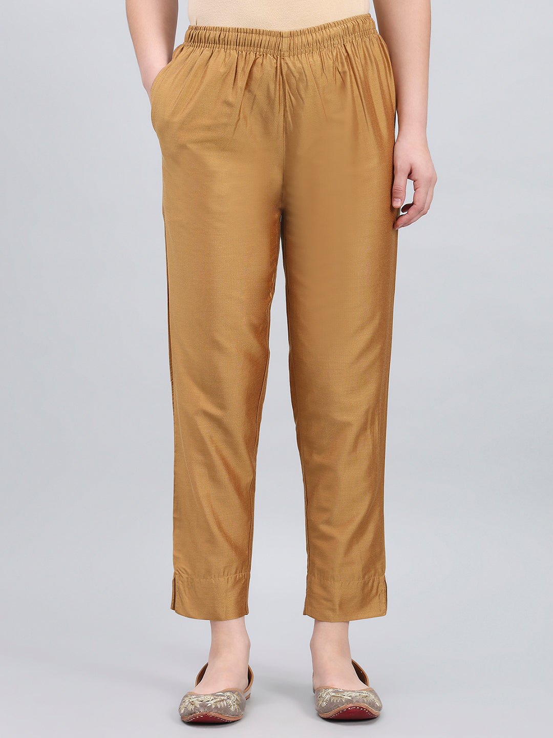 Bright Gold Poly Modal Metallic Pants