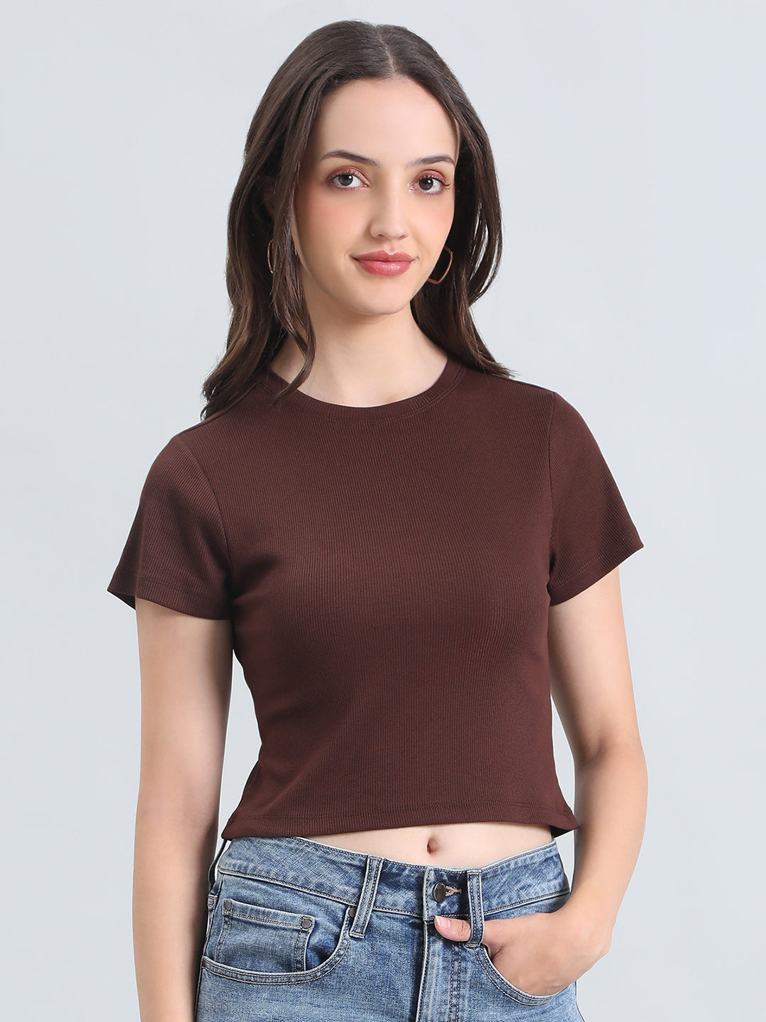 Cotton Stretch Slim Fit Cropped T-Shirt
