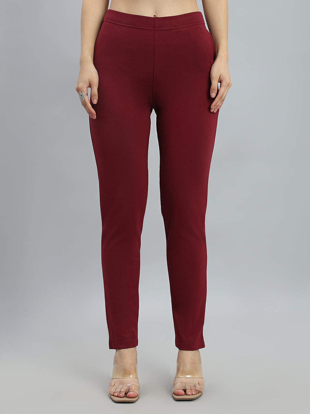 Maroon Ponte Smart Fit Kurti Pant