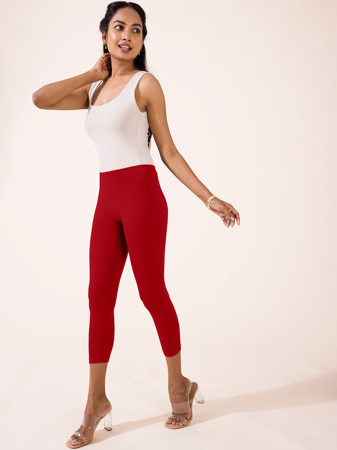 Light Maroon Cotton Stretch Cropped Leggings