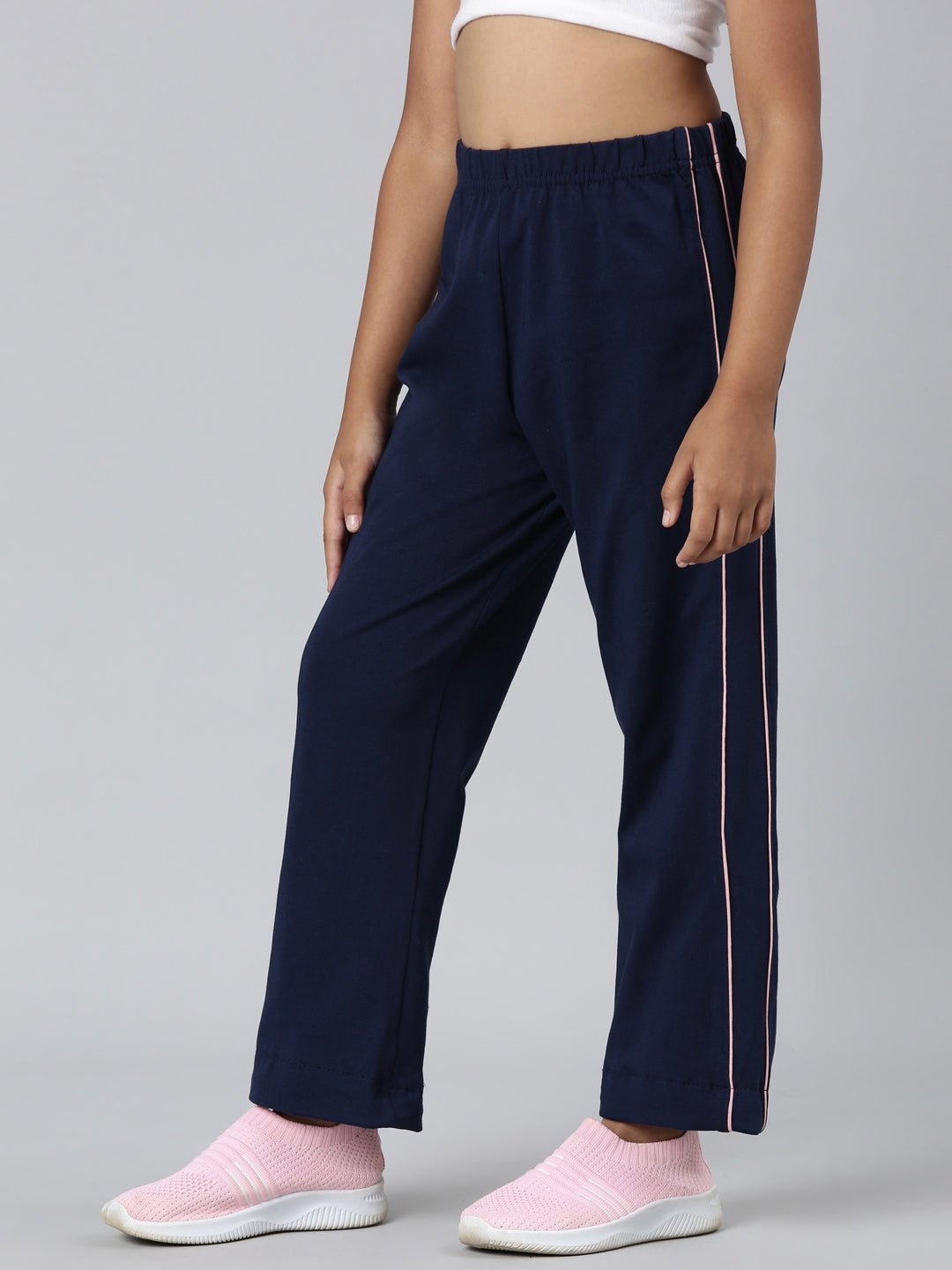 Navy Cotton Stretch  Side Stripes Track Pant