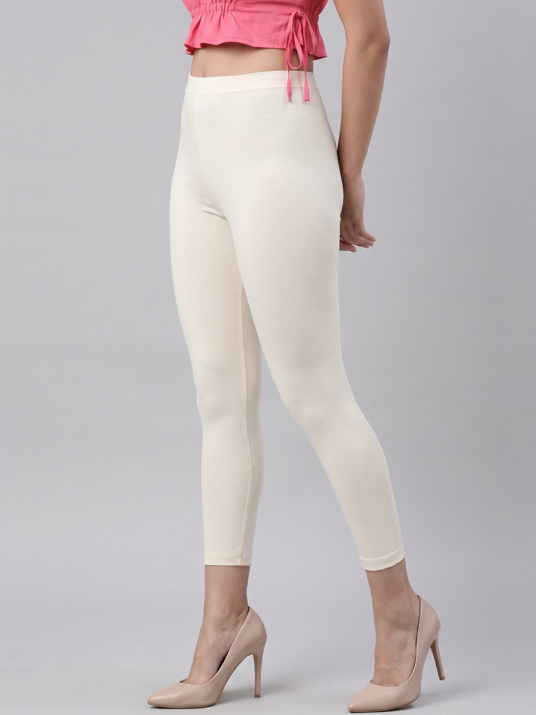 Ecru Cotton Stretch Cropped Leggings