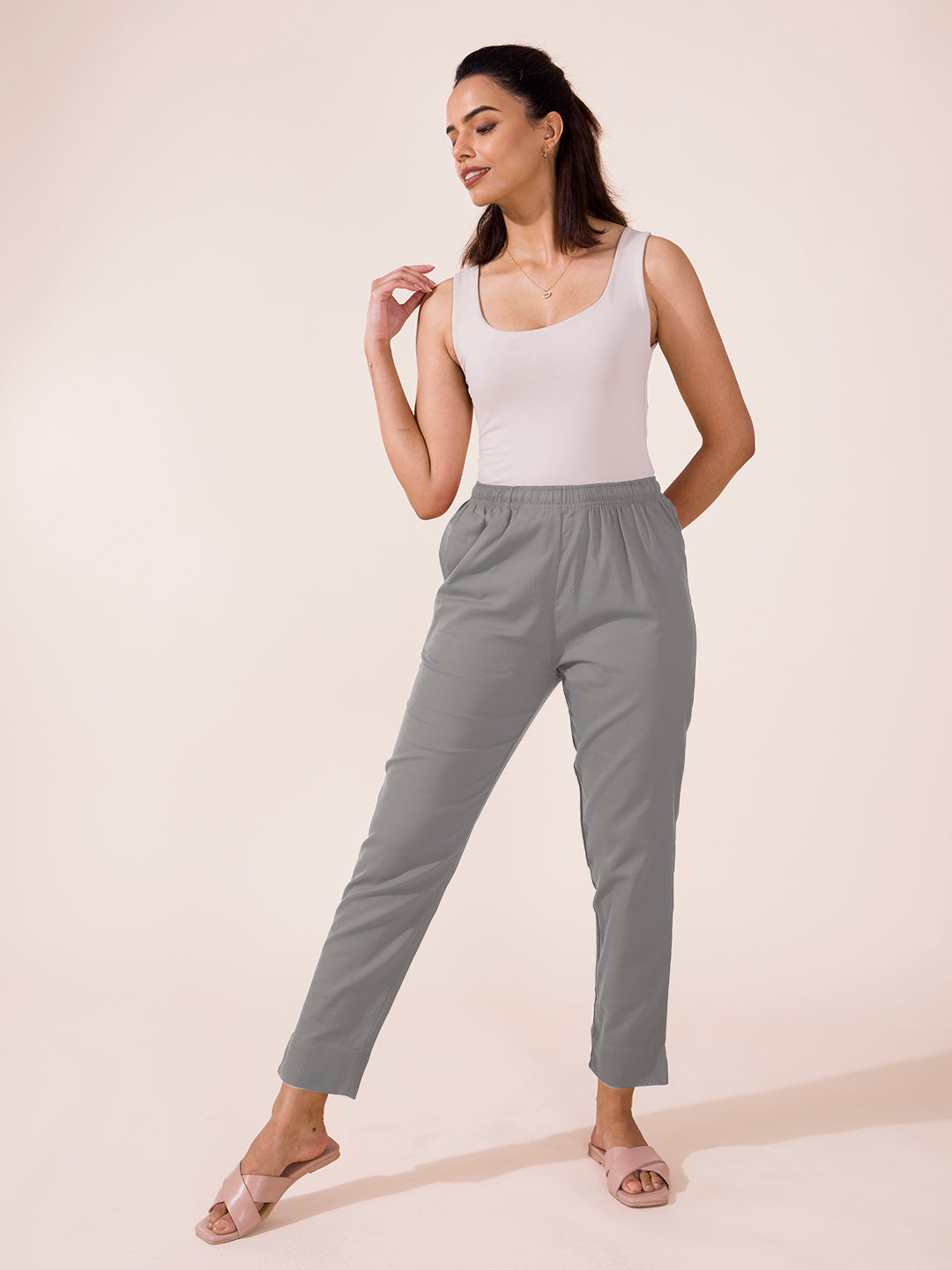 Ebony Grey Cotton Pencil Pant